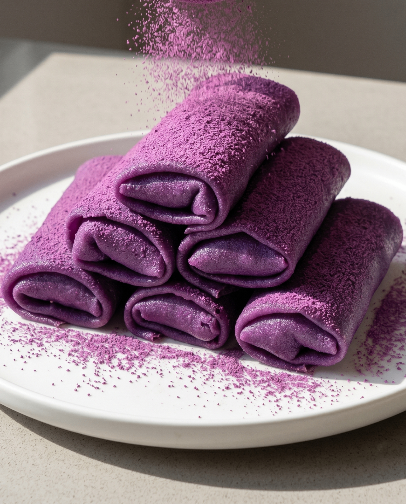 Ube Dadar Gulung: Filippinsk-indonesiske lilla pandekager med Ube Halaya